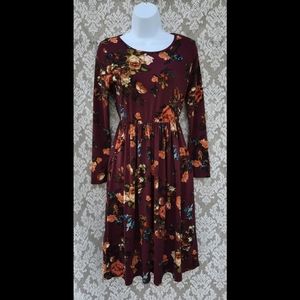 Cranberry Floral Dress with Pockets!